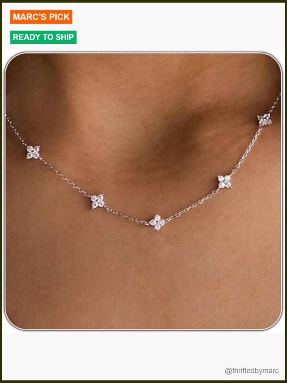 Cubic Zirconia Station Choker Necklace Layering Dainty Silver CZ Jewelry Gift